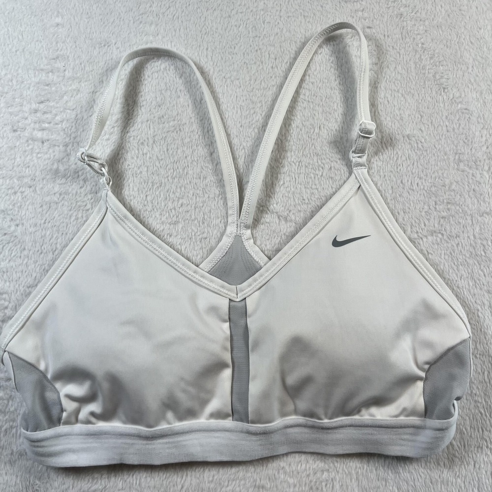 Nike‎ Sports Bra Womens Medium White Dri-FIT Adjustable Strap Mesh Lined Gym